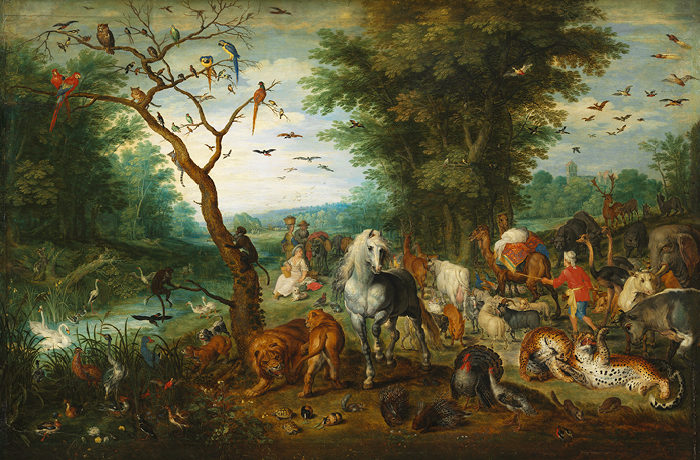 id. Jan Brueghel: Paradicsomi táj Noé bárkájába tartó állatokkal (1613 körül)