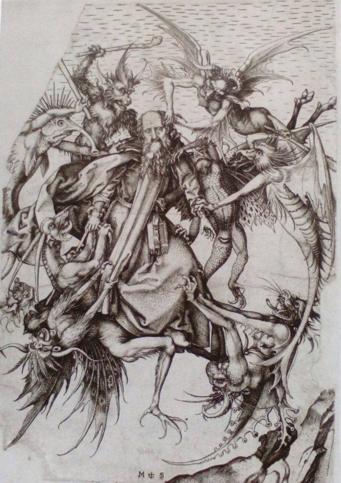 Rézmetszet – Martin Schongauer: Remete Szent Antal szorongattatása
